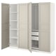 Option: A white ikea PAX wardrobe with open doors, revealing adjustable shelves and compartments. The design is sleek and minimalist.