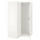 A white ikea PAX wardrobe with one door open, revealing empty shelves and a hanging rod inside.