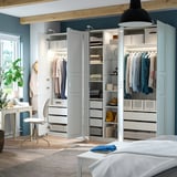 PAX / KAMMARTORP/TYSSEDAL Wardrobe combination, white mirror glass/grey white, 285x60x236 cm