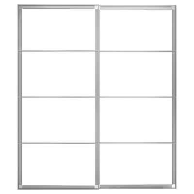 PAX silver metal wardrobe frame with sliding door mechanism.
