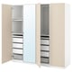 This image shows an open PAX wardrobe in white with multiple shelves and drawers for storage.