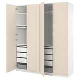 Beige PAX wardrobe, modern design, with drawers and shelves.