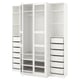 Option: Displays a white ikea PAX wardrobe with glass-fronted drawers, offering a sleek and organized storage solution.