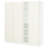A white IKEA PAX wardrobe, a sleek and modern storage unit with adjustable shelves and a minimalist design.