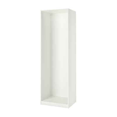 An ikea PAX wardrobe frame, white, rectangular, with adjustable feet.