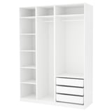 Marcada PAX wardrobe in white, with shelves and drawers, sleek and minimalist design.