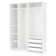 Option: Marcada PAX wardrobe in white, with shelves and drawers, sleek and minimalist design.