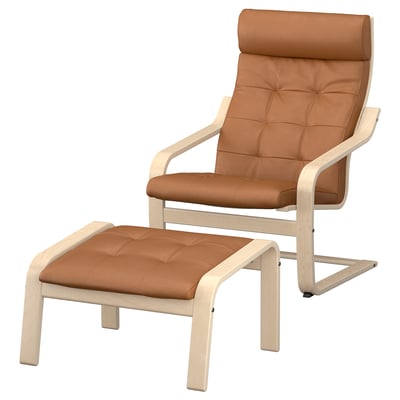 POÄNG Armchair and footstool, birch veneer/Grann golden-brown