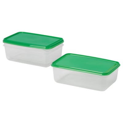 PRUTA: two green-lid rectangular food storage containers, made of plastic, stacked neatly.