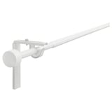 White RÄCKA curtain rod, adjustable, angled holder, metal & plastic, sleek design.