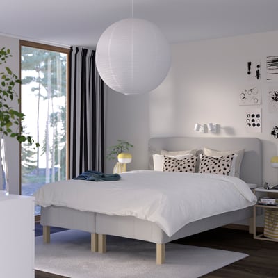 RÅHOLMAR Pocket spring mattress bse, 5 zones, incl leg and headboard firm/Knisa light beige, 180x200 cm