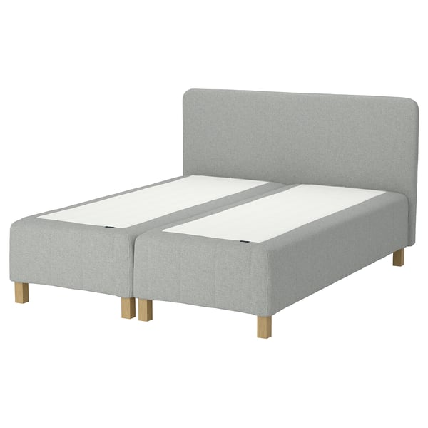 RÅHOLMAR Pocket spring mattress bse, 5 zones, incl leg and headboard firm/Tibbleby beige/grey, 180x200 cm