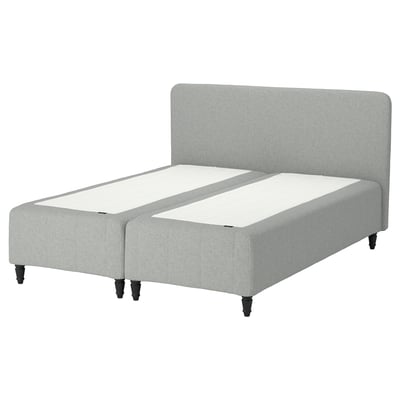 RÅHOLMAR Pocket spring mattress bse, 5 zones, incl leg and headboard firm/Tibbleby beige/grey, 160x200 cm