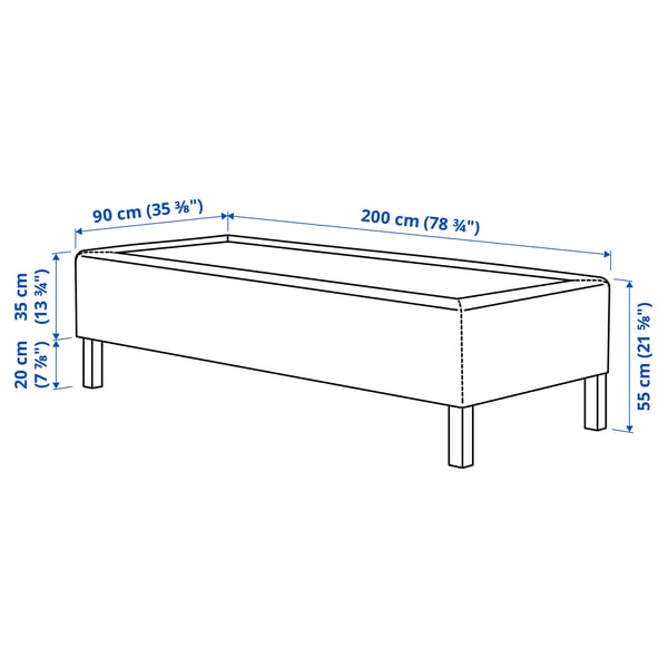 RÅHOLMAR Pocket spring mattress bse, 5 zones, incl leg and mattress pad medium firm/Kilanda dark blue Nisseholm, 90x200 cm