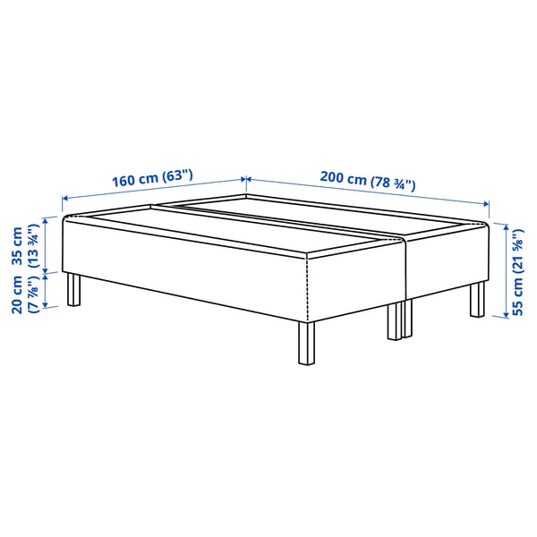RÅHOLMAR Pocket spring mattress bse, 5 zones, incl leg and mattress pad medium firm/Kilanda dark blue Nordberget, 160x200 cm