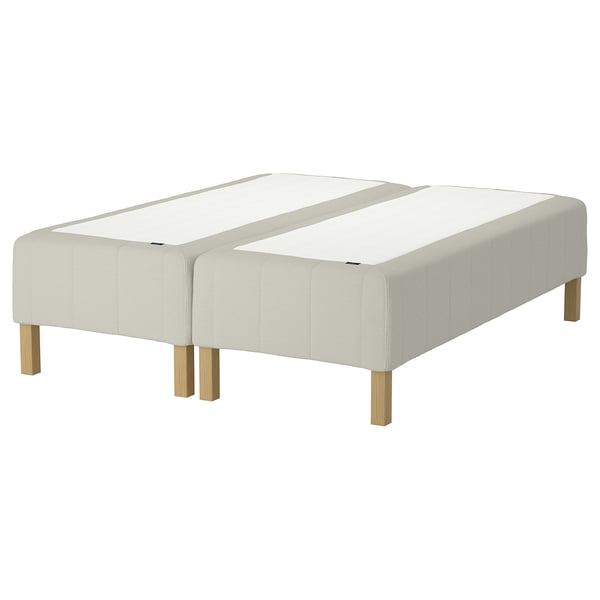 RÅHOLMAR white bed base, upholstered, rectangular design with wooden legs.