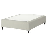 RÅHOLMAR bed base, beige, fabric, rectangular, 5-zone support.