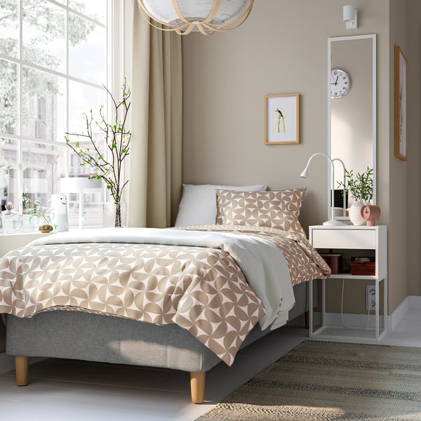 RÅHOLMAR Pocket spring mattress bse, 5 zones, incl leg firm/Tibbleby beige/grey, 90x200 cm