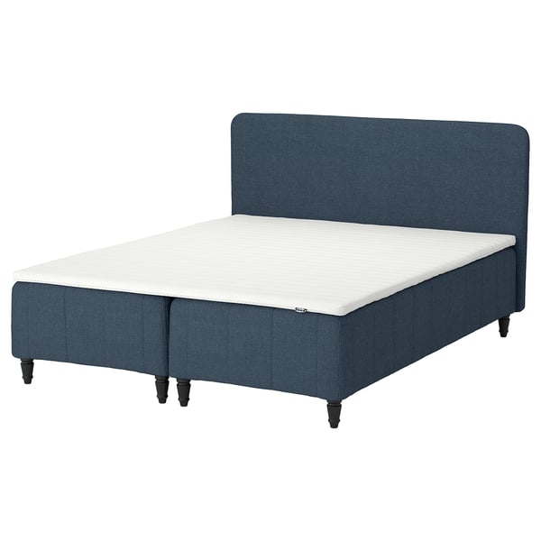 RÅHOLMAR Pocket spring mattress bse, 5 zones, incl leg, mattress pad and headboar firm/Kilanda dark blue Norrsele, 180x200 cm