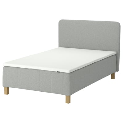 RÅHOLMAR Pocket spring mattress bse, 5 zones, incl leg, mattress pad and headboar firm/Tibbleby beige/grey Nordberget, 140x200 cm