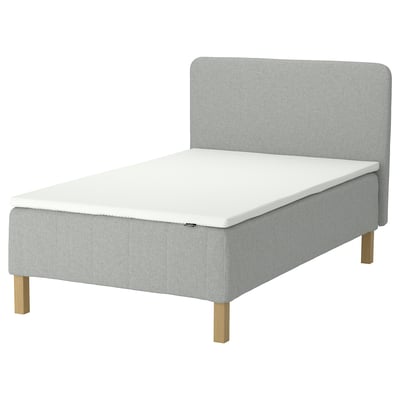 RÅHOLMAR Pocket spring mattress bse, 5 zones, incl leg, mattress pad and headboar firm/Tibbleby beige/grey Nordberget, 140x200 cm