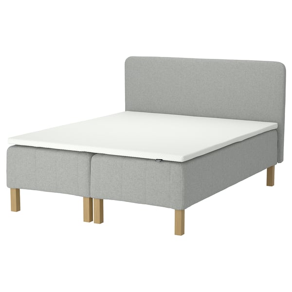 RÅHOLMAR Pocket spring mattress bse, 5 zones, incl leg, mattress pad and headboar firm/Tibbleby beige/grey Nordberget, 160x200 cm
