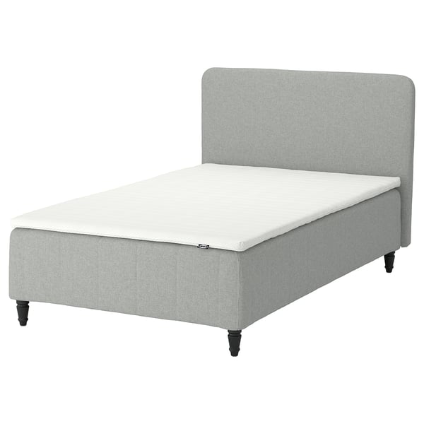 RÅHOLMAR Pocket spring mattress bse, 5 zones, incl leg, mattress pad and headboar firm/Tibbleby beige/grey Norrsele, 120x200 cm
