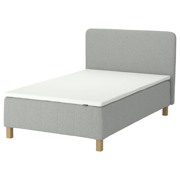RÅHOLMAR Pocket spring mattress bse, 5 zones, incl leg, mattress pad and headboar medium firm/Tibbleby beige/grey Nordberget, 120x200 cm