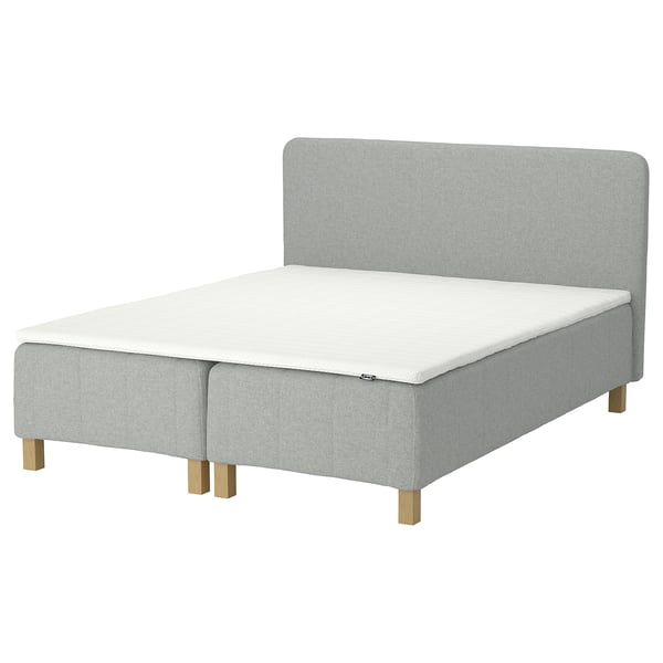 RÅHOLMAR Pocket spring mattress bse, 5 zones, incl leg, mattress pad and headboar medium firm/Tibbleby beige/grey Norrsele, 160x200 cm