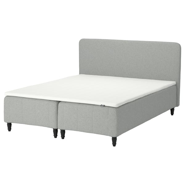 RÅHOLMAR Pocket spring mattress bse, 5 zones, incl leg, mattress pad and headboar medium firm/Tibbleby beige/grey Norrsele, 180x200 cm