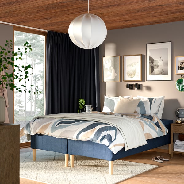 RÅHOLMAR Pocket spring mattress bse, 5 zones, incl leg medium firm/Kilanda dark blue, 160x200 cm