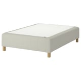 RÅHOLMAR bed base: white, upholstered, 4 wooden legs, rectangular.