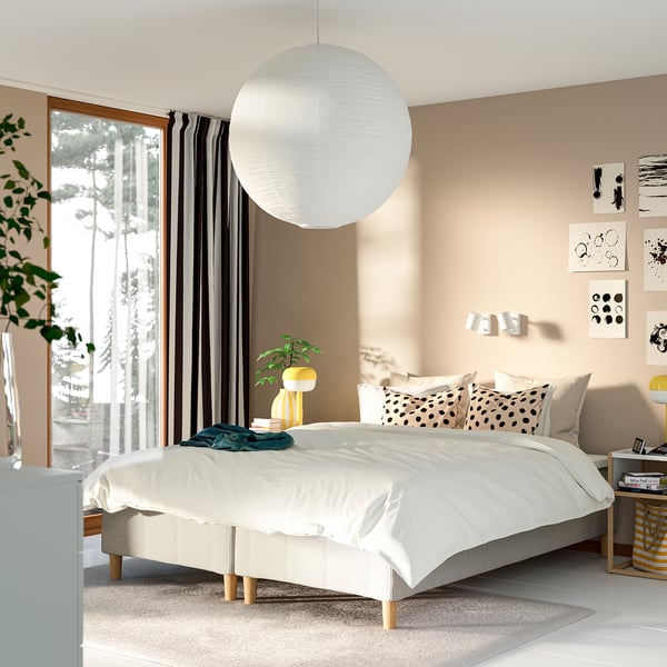 RÅHOLMAR Pocket spring mattress bse, 5 zones, incl leg medium firm/Knisa light beige, 160x200 cm