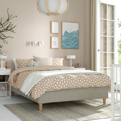 RÅHOLMAR Pocket spring mattress bse, 5 zones, incl leg medium firm/Tibbleby beige/grey, 120x200 cm