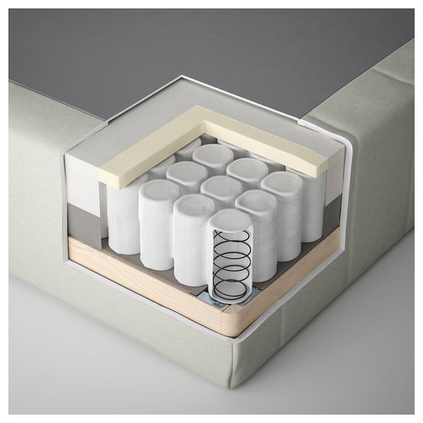 RENFJÄLLET Pocket spring mattress base, incl leg and headboard firm/Knisa light beige, 140x200 cm