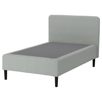 RENFJÄLLET Pocket spring mattress base, incl leg and headboard firm/Tibbleby beige/grey, 120x200 cm