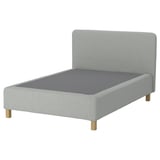 RENFJÄLLET Pocket spring mattress base, incl leg and headboard firm/Tibbleby beige/grey, 140x200 cm