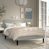 RENFJÄLLET Pocket spring mattress base, incl leg and headboard firm/Tibbleby beige/grey, 140x200 cm