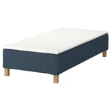 IKEA RENFJÄLLET mattress base, white, blue fabric, wooden legs, rectangular.