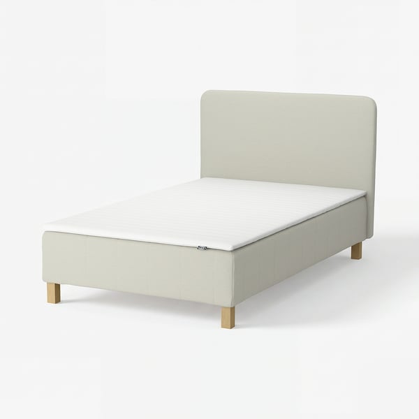 RENFJÄLLET Pocket spring mattress base, incl leg and mattress pad firm/Knisa light beige Nisseholm, 120x200 cm