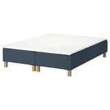 RENFJÄLLET bed: blue fabric, wooden legs, foam mattress.