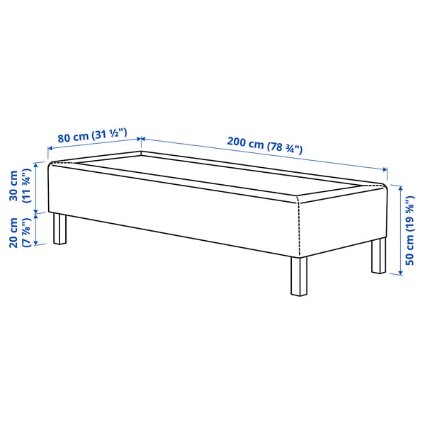 RENFJÄLLET Pocket spring mattress base, incl leg and mattress pad medium firm/Kilanda dark blue Näsfjället, 80x200 cm