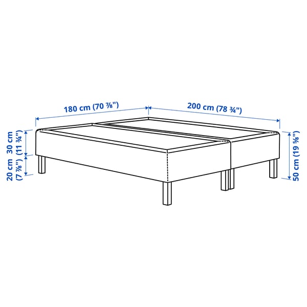 RENFJÄLLET Pocket spring mattress base, incl leg and mattress pad medium firm/Kilanda dark blue Nisseholm, 180x200 cm