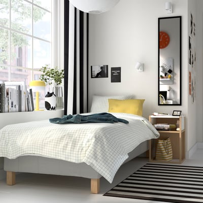 RENFJÄLLET Pocket spring mattress base, incl leg and mattress pad medium firm/Knisa light beige Näsfjället, 80x200 cm