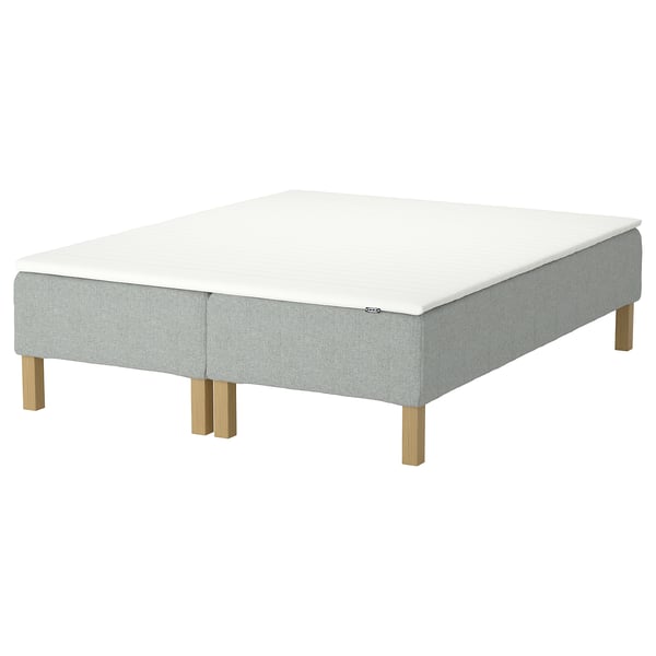 RENFJÄLLET Pocket spring mattress base, incl leg and mattress pad medium firm/Tibbleby beige/grey Näsfjället, 160x200 cm