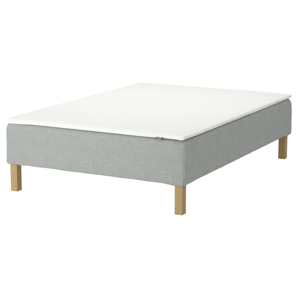 RENFJÄLLET Pocket spring mattress base, incl leg and mattress pad medium firm/Tibbleby beige/grey Näsfjället, 120x200 cm