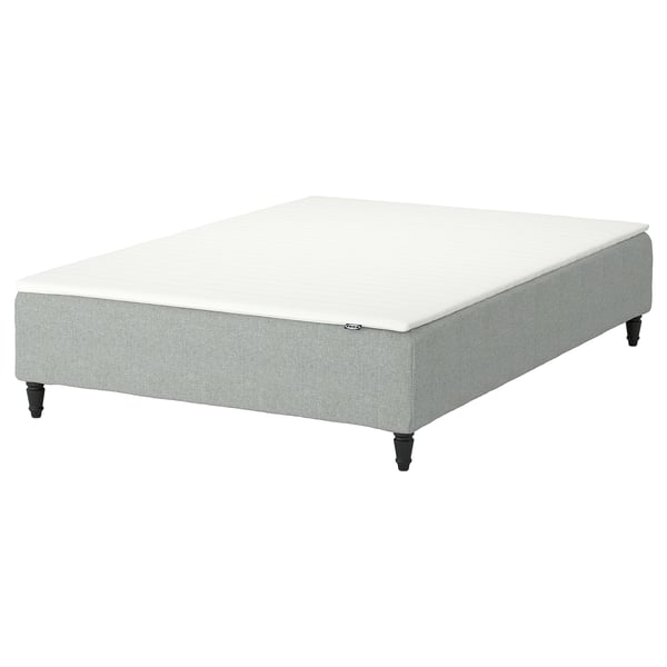 RENFJÄLLET Pocket spring mattress base, incl leg and mattress pad medium firm/Tibbleby beige/grey Näsfjället, 140x200 cm