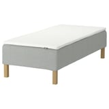 RENFJÄLLET mattress, grey and white, rectangular, upholstered, wooden legs.