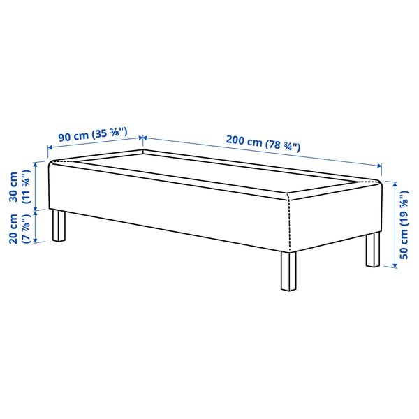 RENFJÄLLET Pocket spring mattress base, incl leg firm/Kilanda dark blue, 90x200 cm