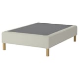 A RENFJÄLLET white bed base with light gray top and wooden legs.